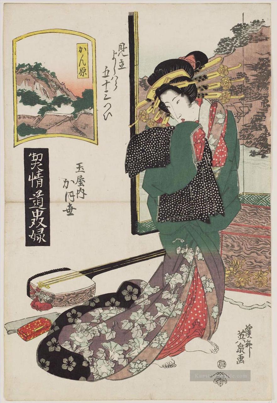 Kanbara kaoyo der Tamaya aus der Serie ein t kammiges Brettspiel der Kurtisanen 1823 Keisai Eisen Ukiyoye Ölgemälde